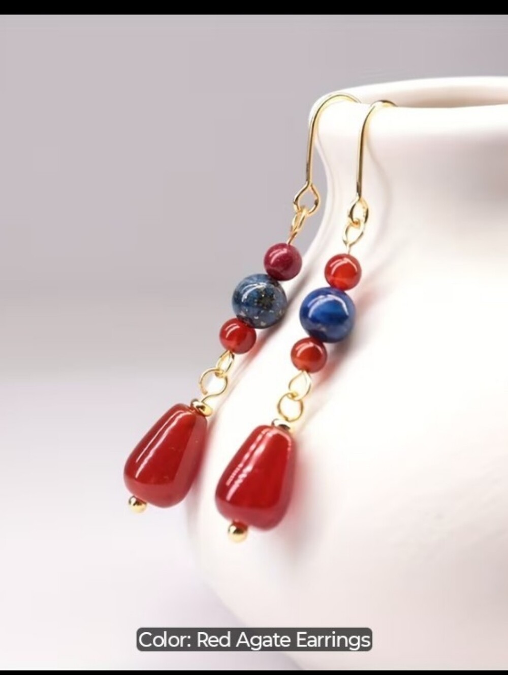Natural Red Agate And Blue Lapis Lazuli Original Earrings, Wedding Ear Additions